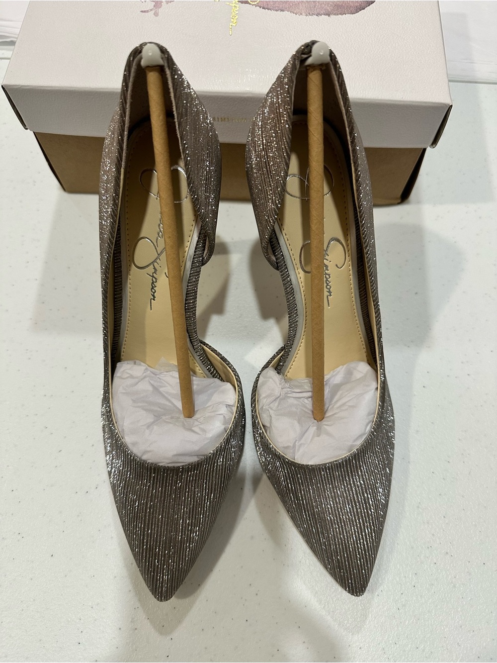 Jessica Simpson Silver Metallic Pointed Toe Pumps